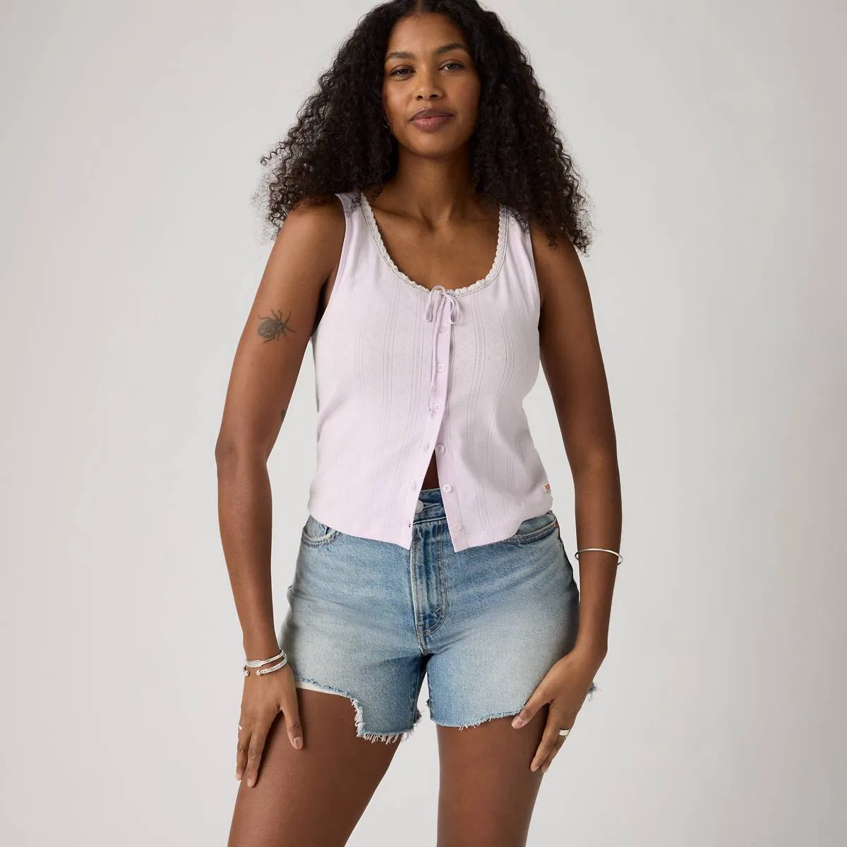 Топ из кружева с ажурной отделкой из сухих материалов Levi's, Lavender Blue - Blue