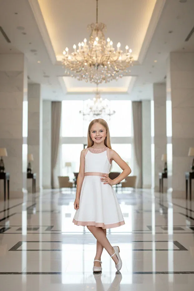 Детское платье для девочек с принтом Pearl Collar Girls' Dress Wena Kids, Salmon — фото 3