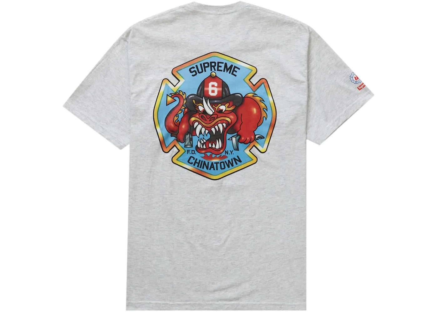 Мужская футболка с принтом Supreme FDNY Engine 9 Tee, Ash Grey — фото 2