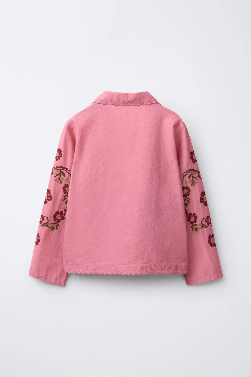 Хлопковая льняная рубашка с вышивкой крестиком ZARA, Chalk Pink — фото 2