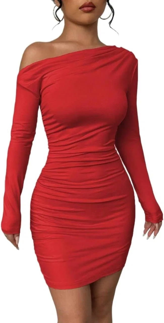 Женское облегающее платье с длинным рукавом, Red