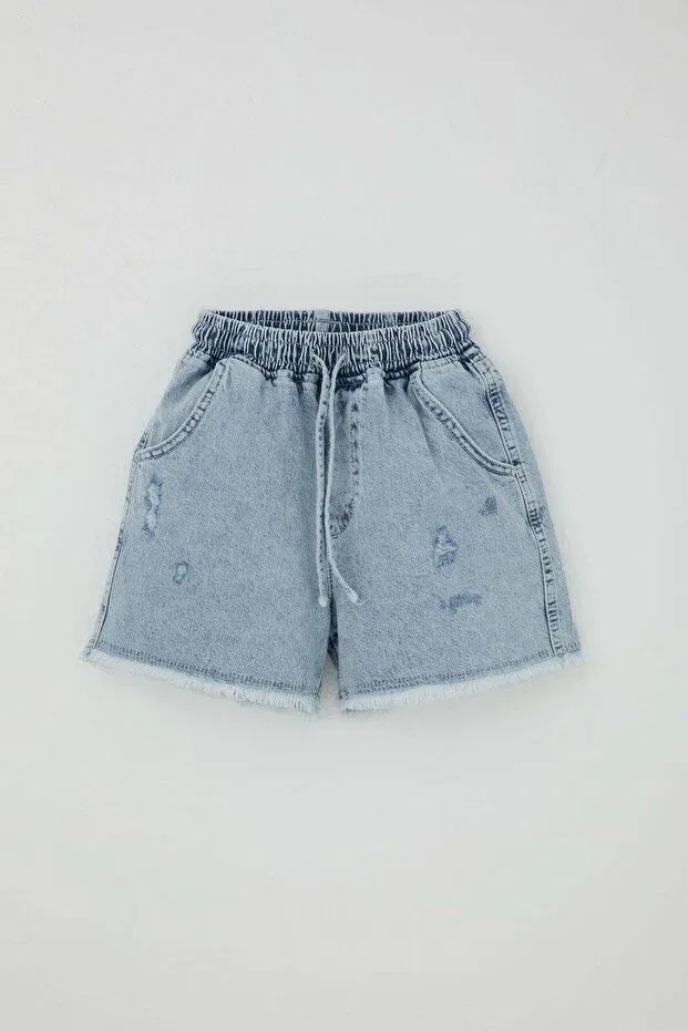 Детские шорты для девочек с кружевными манжетами Breeze, Light Blue — фото 3