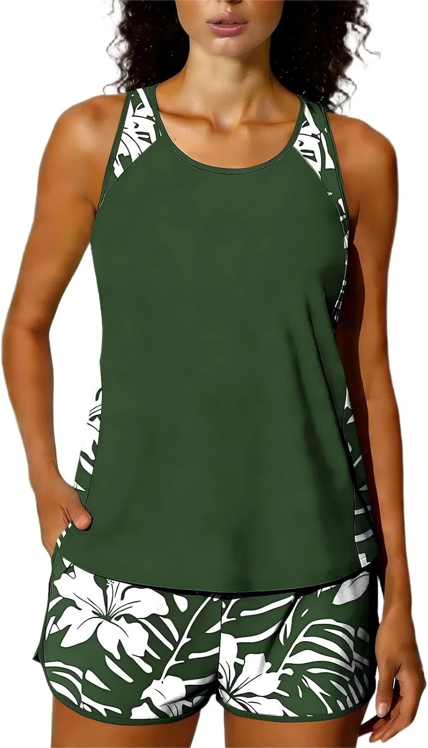 Женский танкини с завышенной талией и контролем живота Generic, Army Green