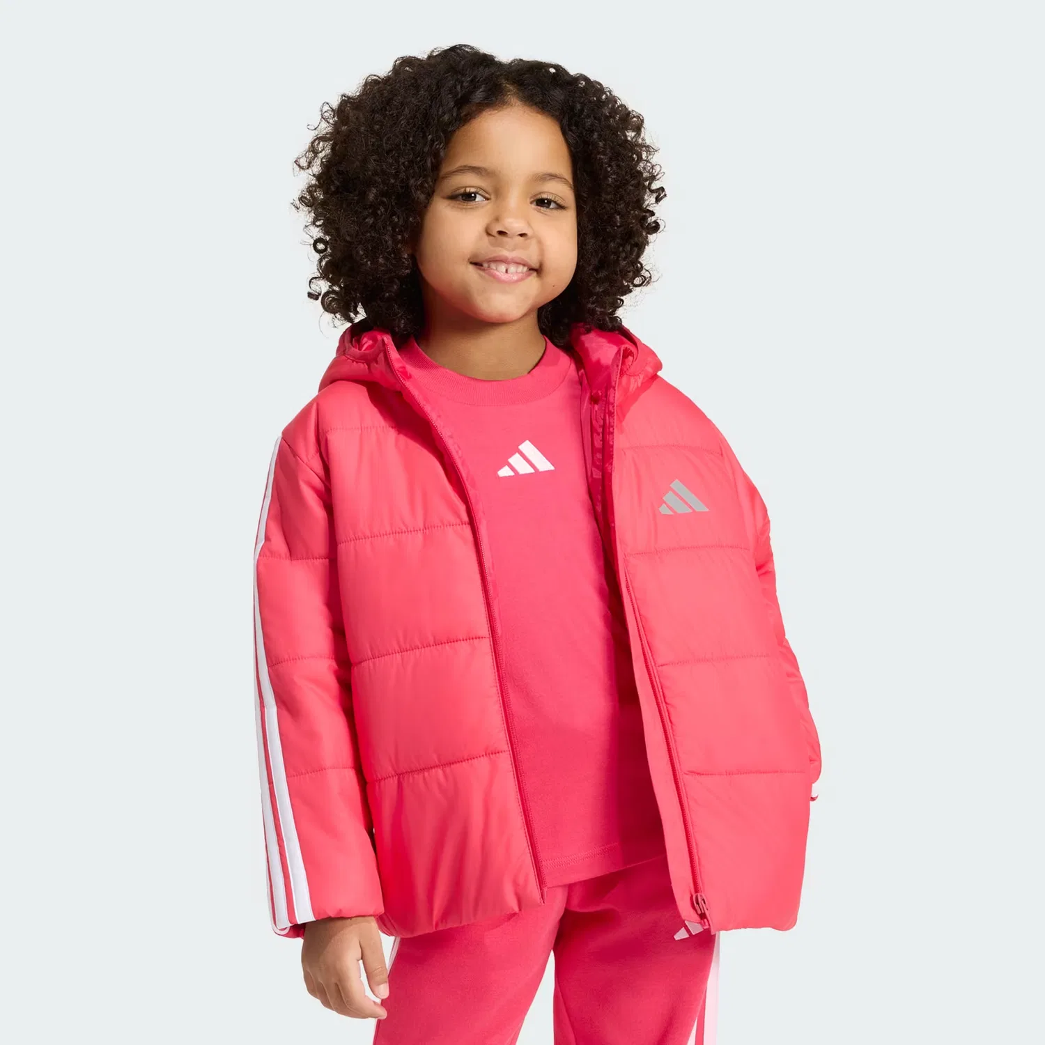 Детская утепленная куртка на молнии Essentials 3-Stripes Adidas Sportswear, Power Pink/White — фото 3