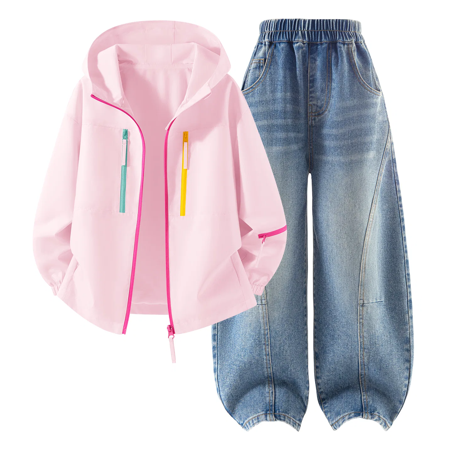 Детский спортивный костюм с капюшоном, ветрозащитный Disney, Sweet Pink/Denim Light Blue