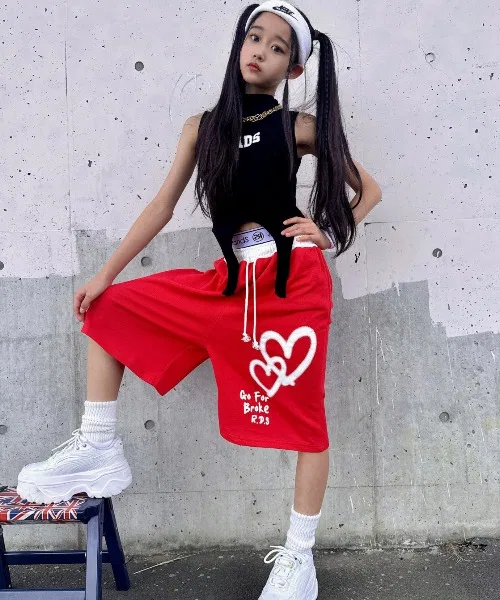 Детские шорты из футера с принтом Heart Graphic RandS, Red