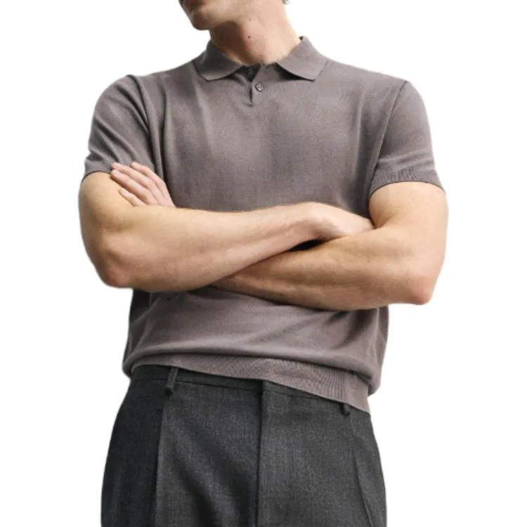 Мужское вязаное изделие с лацканом Medium Gray ZARA, Medium Gray — фото 4