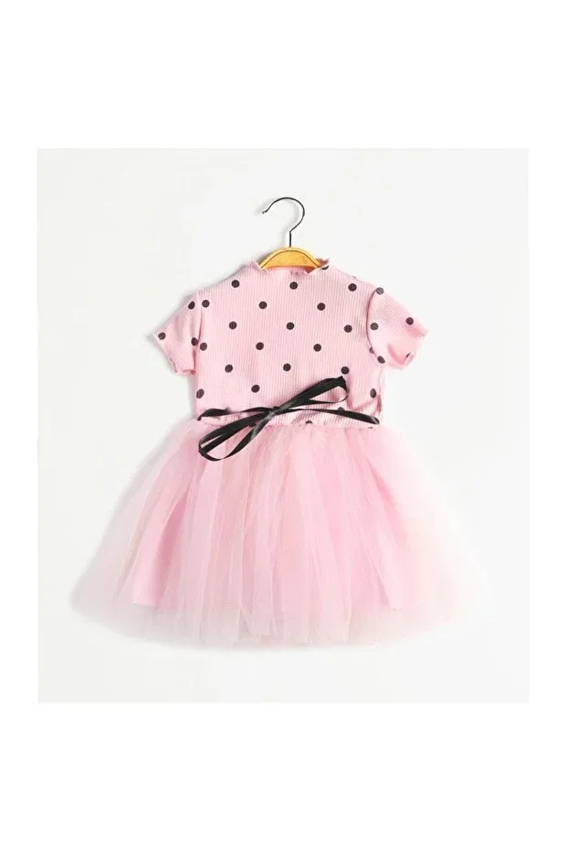 Детское платье для девочек с длинным рукавом Linda short sleeve girls princess fluffy powder pink dress polka dot stretchy lycra tutu dress Şirin Şeyler Butiği, Powder Pink — фото 4