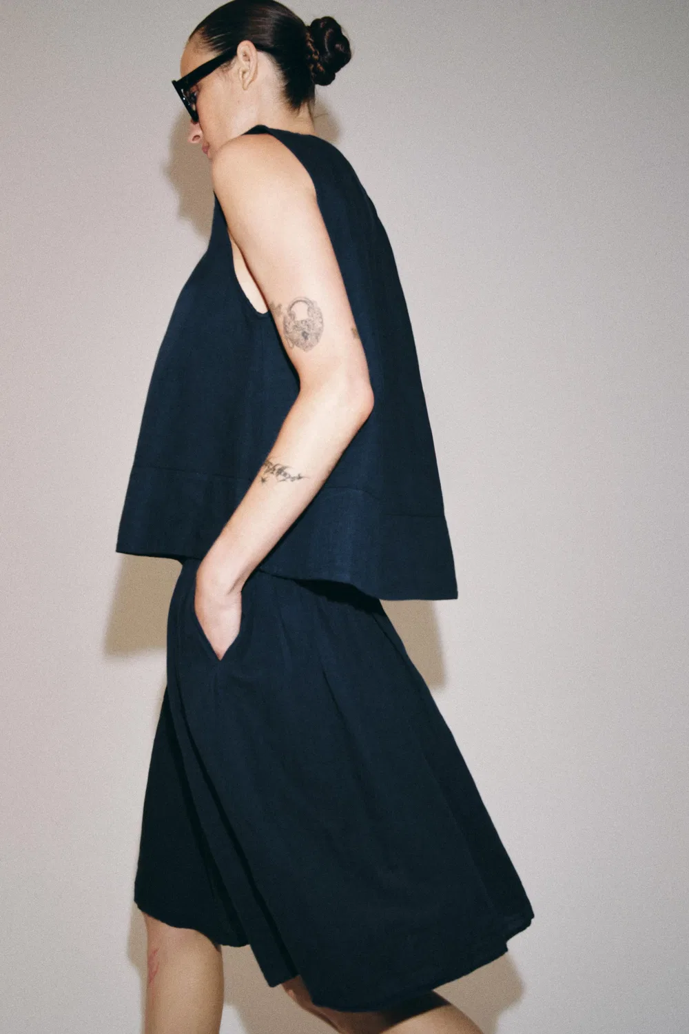 Топ из льняной смеси от ZW COLLECTION ZARA, Navy blue — фото 3