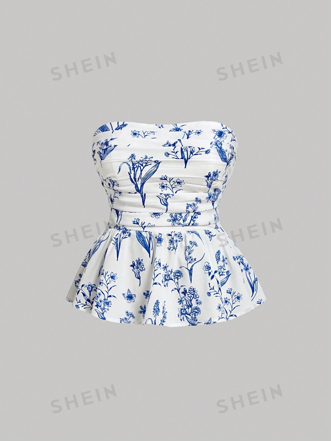 

MOD Женская летняя плиссированная блузка без бретелек синяя Shein, синий