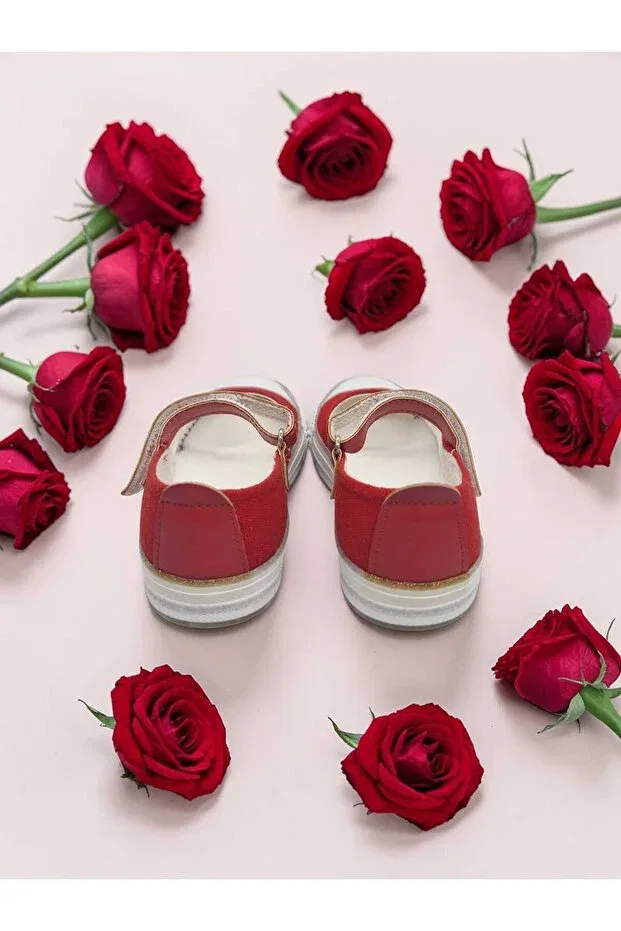 Детские кеды-балетки для девочек джинсовые Momykids, Red — фото 2