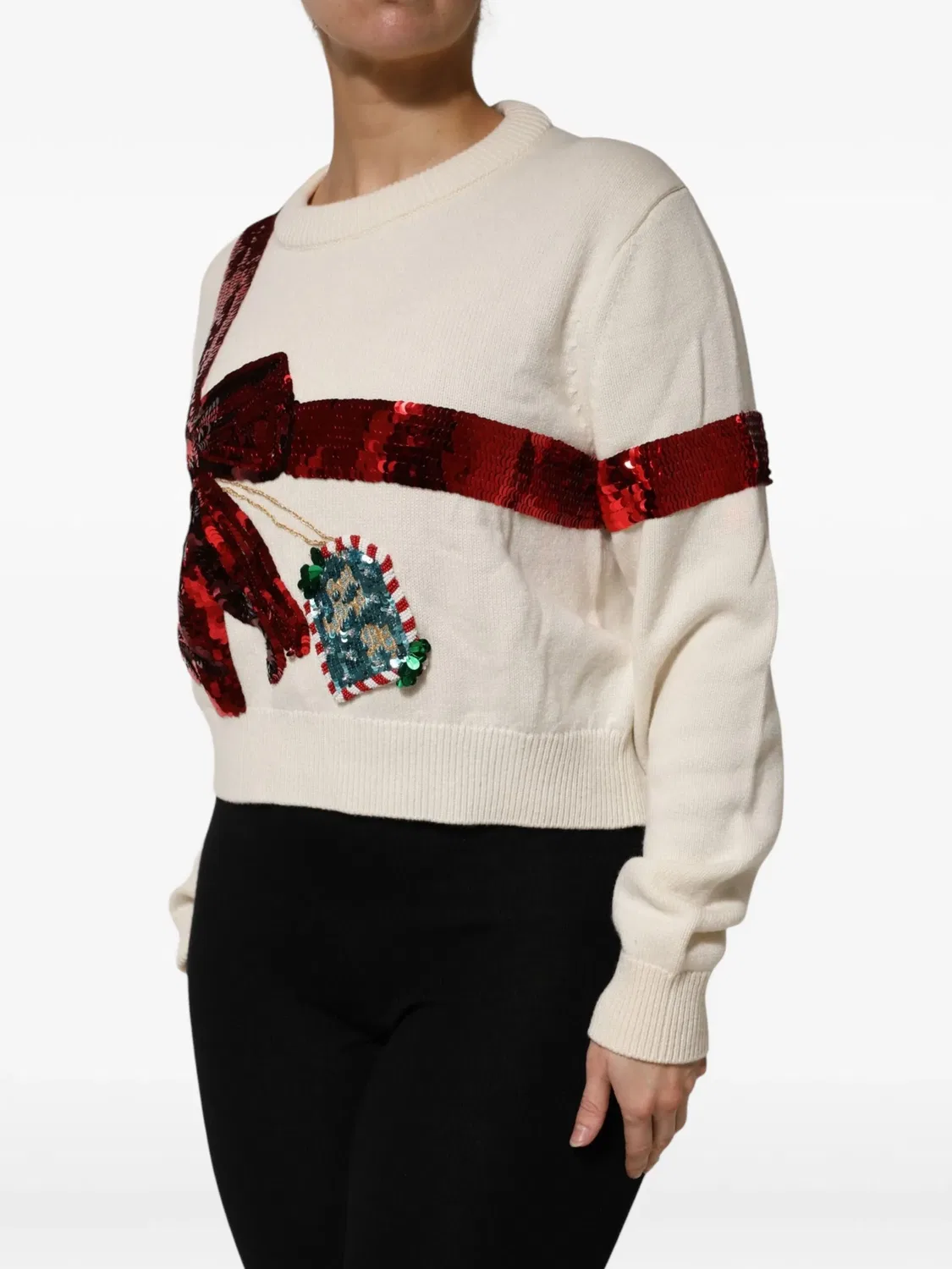 Dolce & Gabbana Свитер с пайетками и бантом - нейтральные тона — фото 3