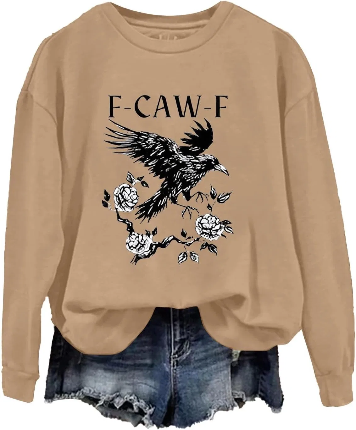 Женское худи с капюшоном и принтом Caw F Crow, хаки