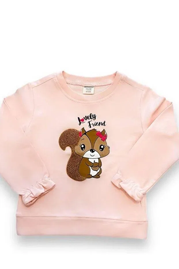 Детские свитшот для девочек с принтом Squirrel Embroidered Zekids, Powder — фото 3