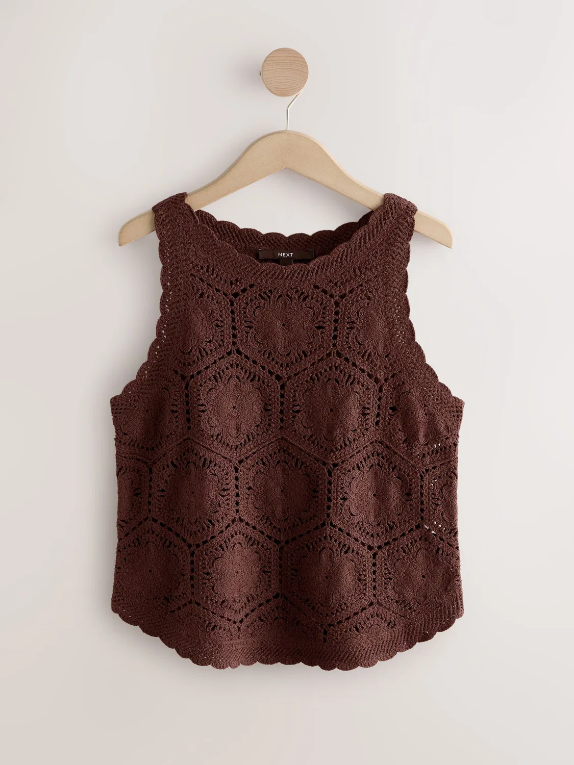 Топ хлопковый вязаный крючком с цветочным узором, Chocolate Brown Next — фото 4