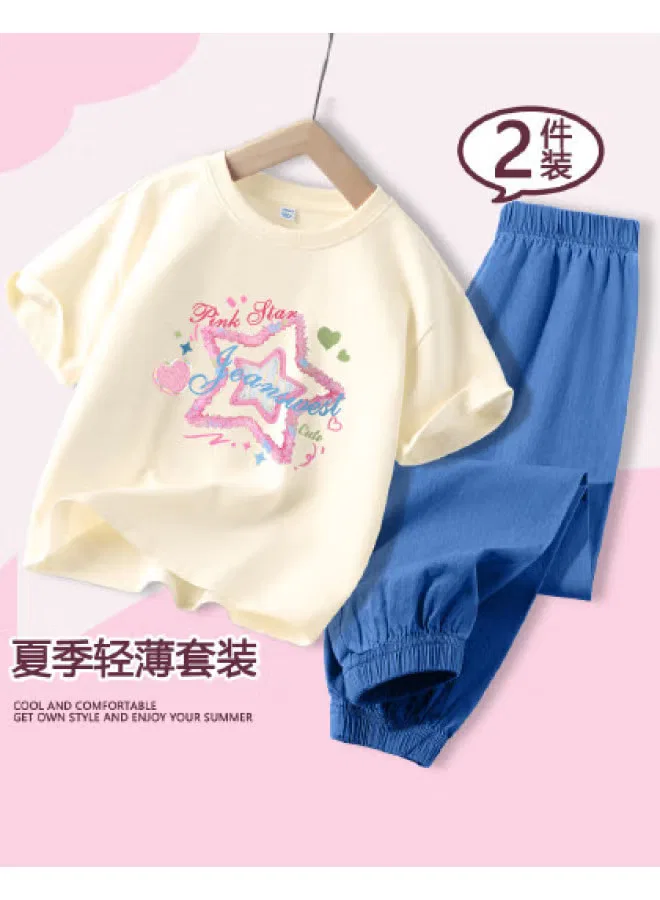 Комплект для девочек с коротким рукавом летний легкий двухпредметный Jeanswest, абрикосовый