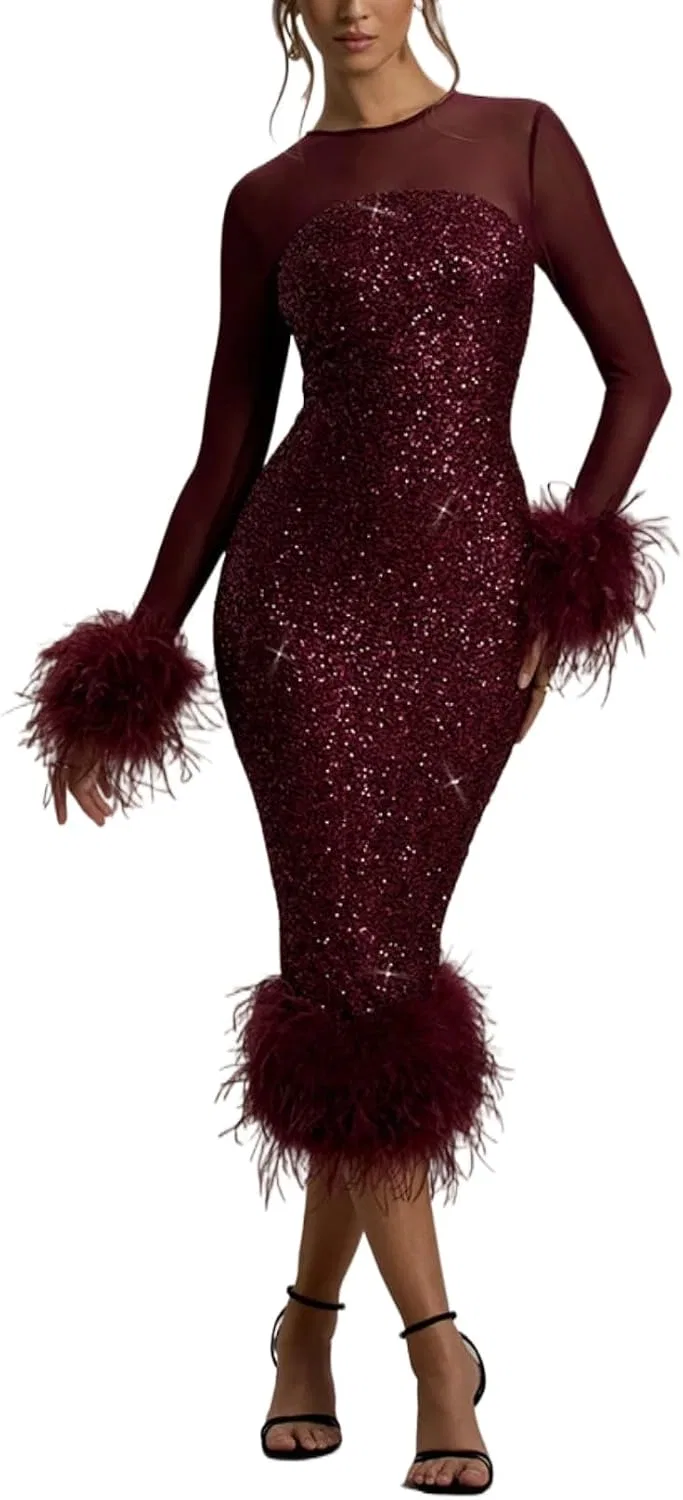 Женское вечернее платье с пайетками bodycon, Burgundy