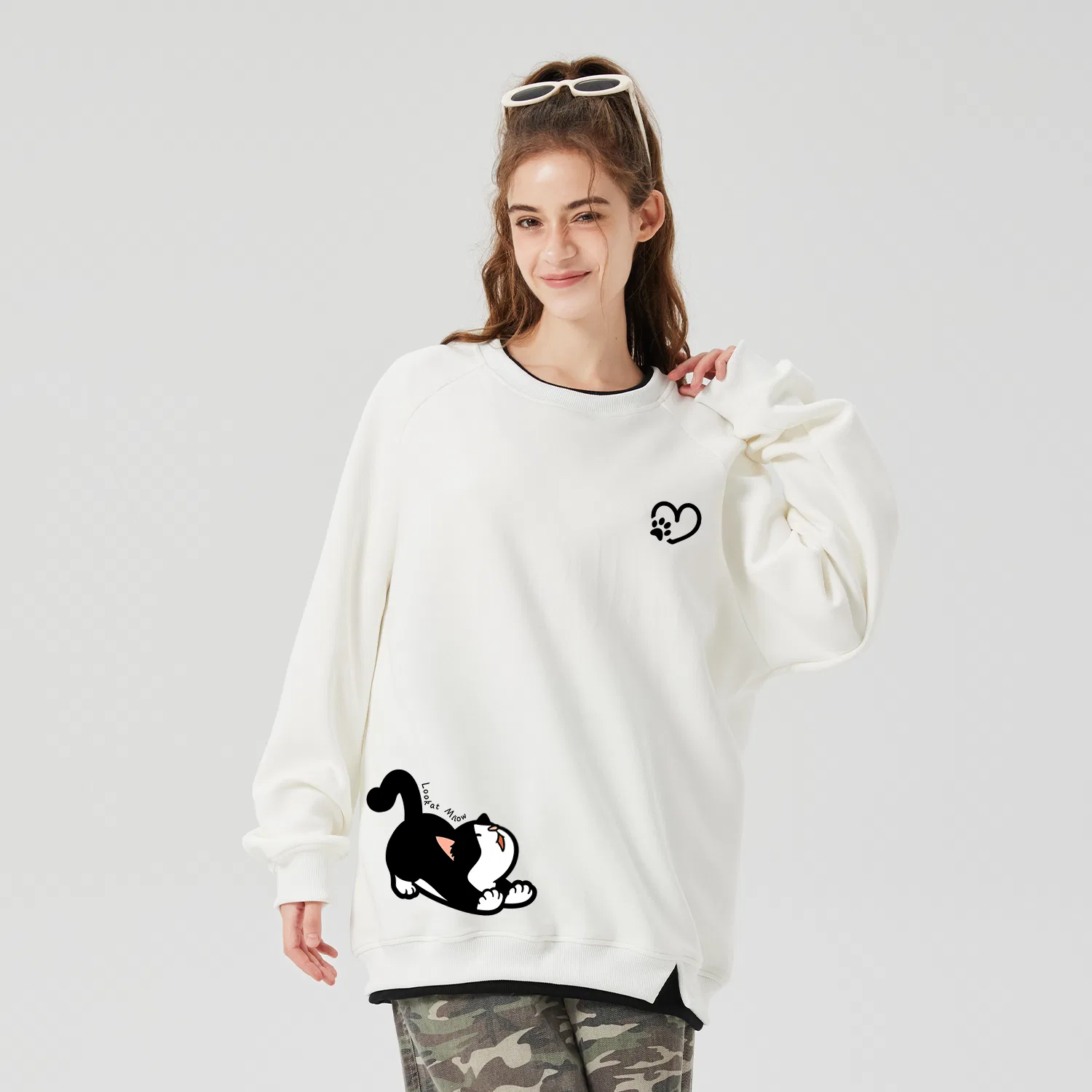 Детский свитшот с принтом Unisex Crew Neck Moderate Mock Two Piece MIIOW, White — фото 4