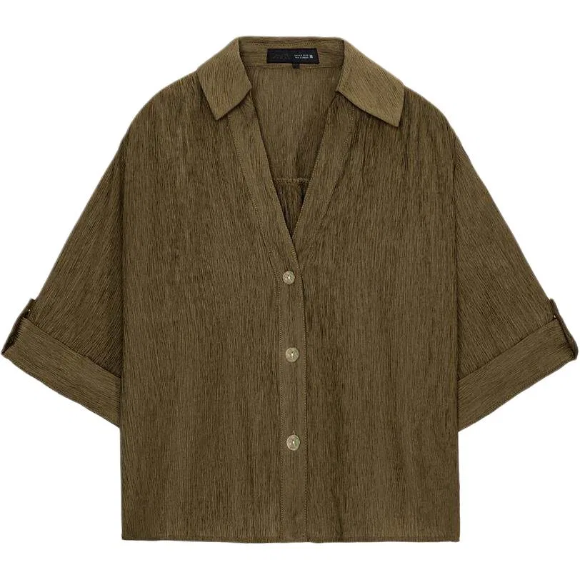Женская рубашка с воротником-лацканом Olive Green ZARA, Olive Green