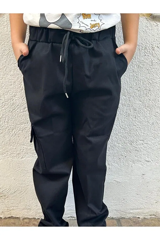 Детские спортивные брюки для девочек льняные Terry, Black — фото 4