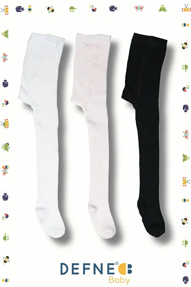 Детские колготки для девочек хлопковые комплект 3 шт Defne Baby, Pink-White-Black