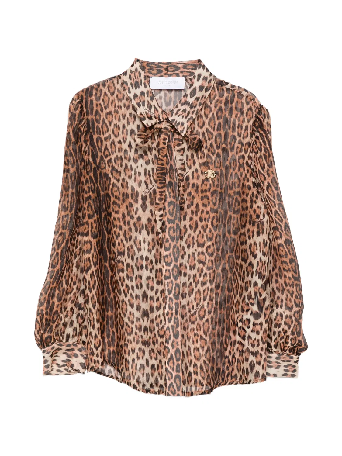 Блузка с бантом и леопардовым принтом Roberto Cavalli Junior, коричневый