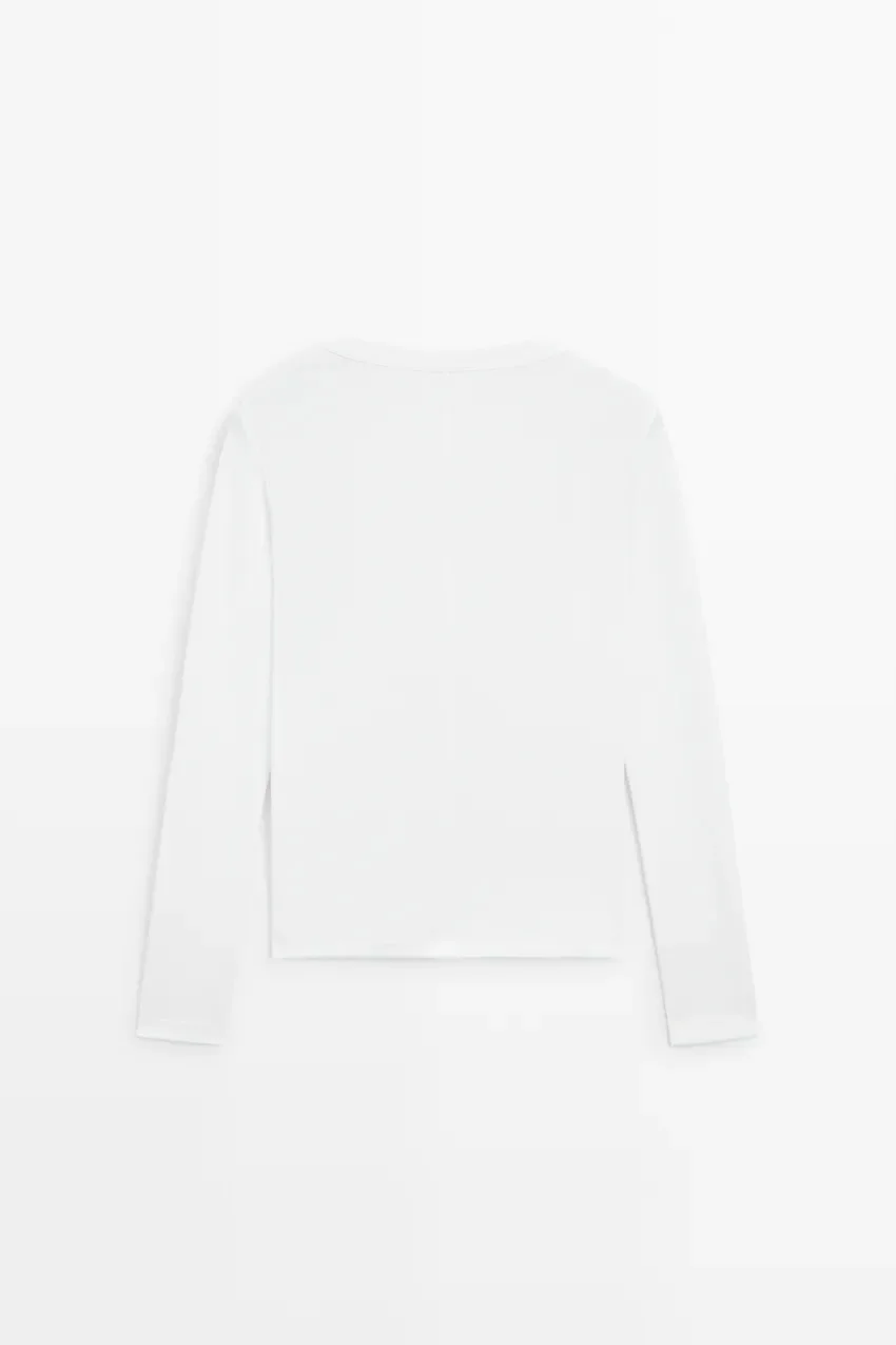 Лонгслив Massimo Dutti Baker 100% Cotton, белый — фото 4