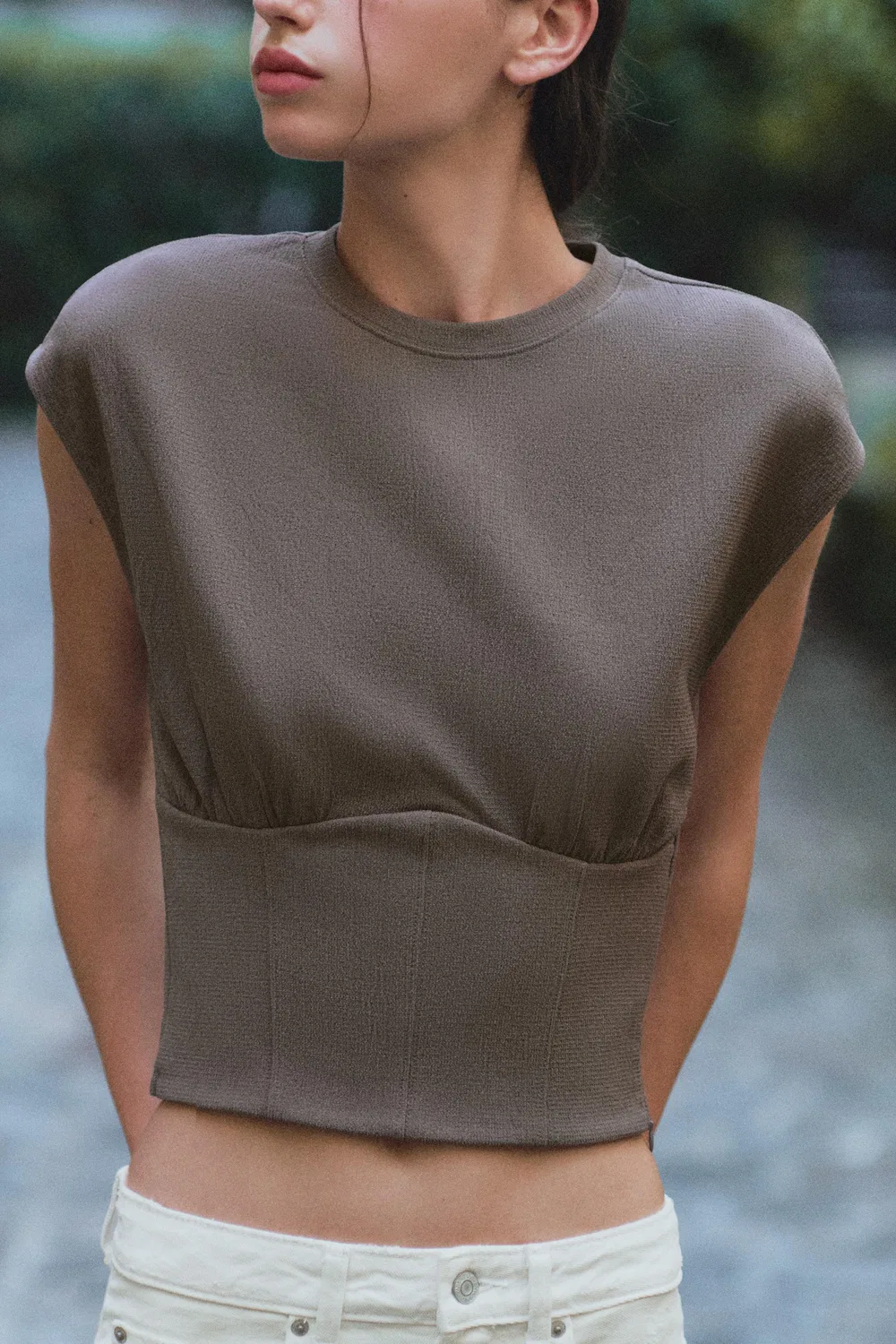 Текстурированный топ в стиле корсета ZARA, Mink — фото 3