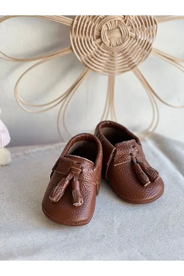 Детские мокасины для мальчиков кожаные Bony Tan Genuine Leather Baby Moccasin Li Puna, Tan Color — фото 2