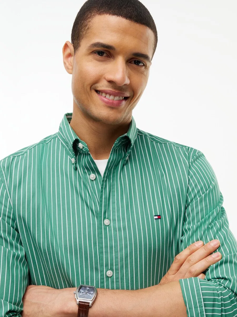 Рубашка на пуговицах TOMMY HILFIGER Regular fit Button Up Shirt 'Flex' цвета нефрит — фото 3