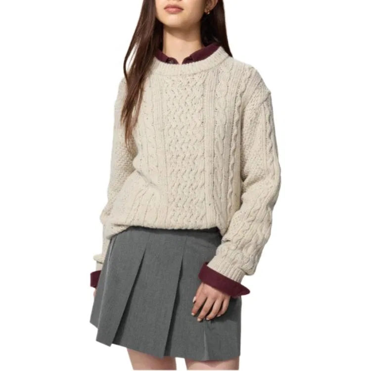 Детский свитер с круглым вырезом, утепленный, прямого кроя, UNIQLO, 30 Natural — фото 4