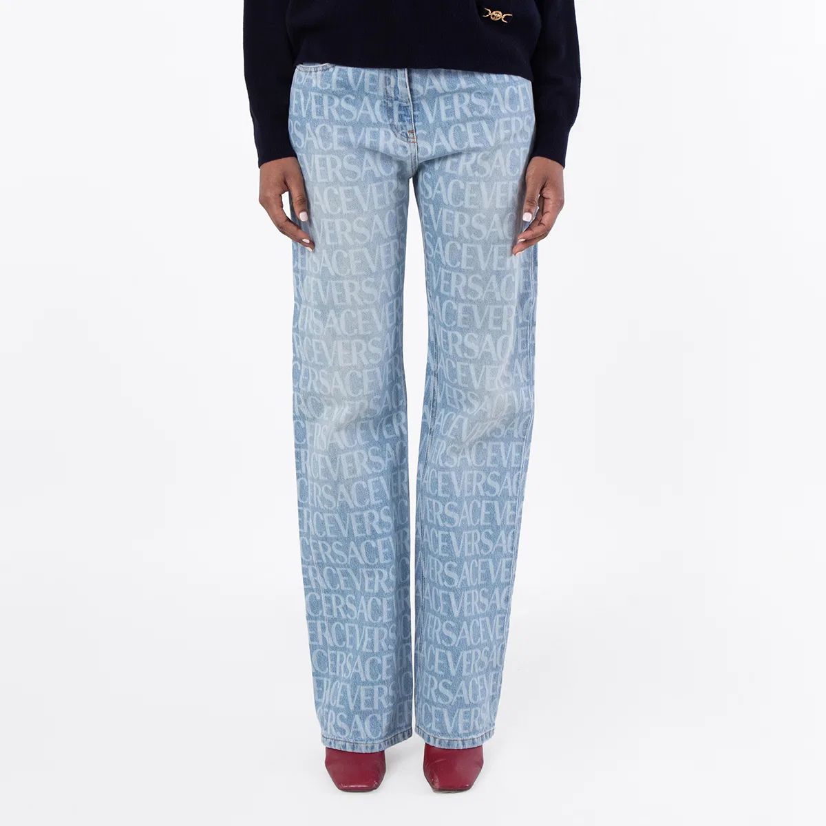 Джинсы с принтом All Over Monogram Versace, Light Blue