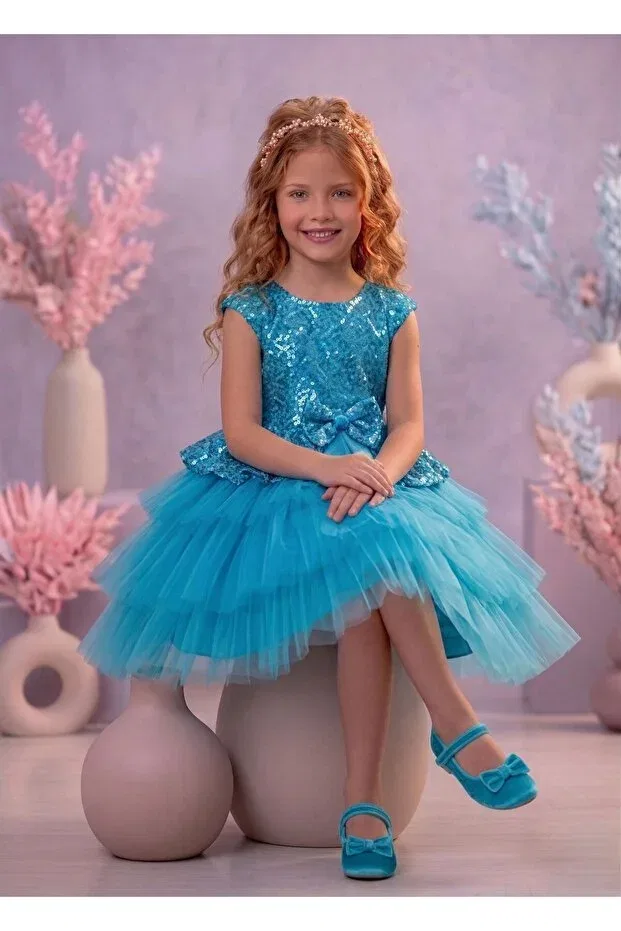 Детское платье для девочек с пайетками Delfini Kids, Glass Blue — фото 2