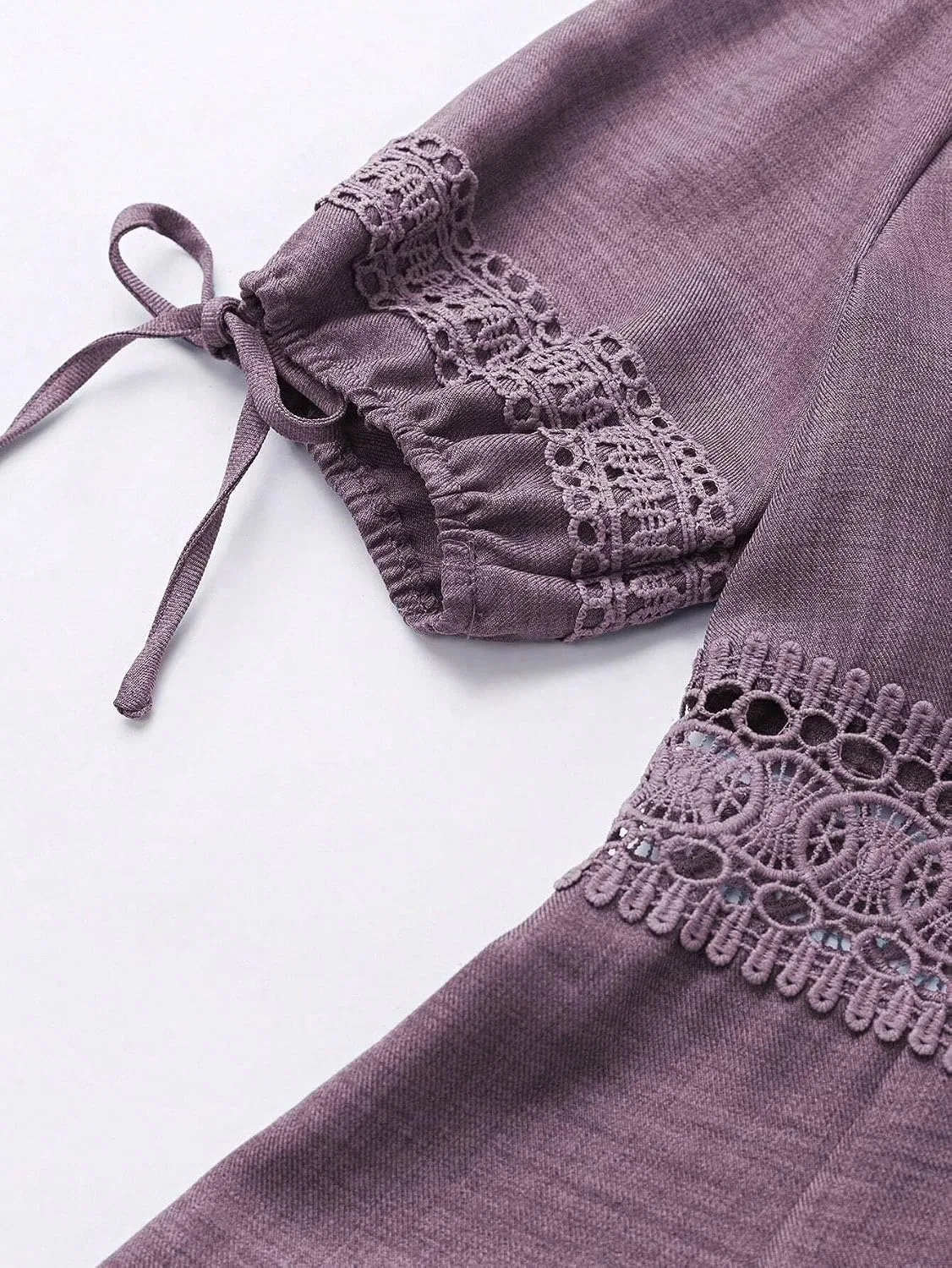 Женское повседневное платье A-силуэта с кружевом и воланами, Mauve Purple — фото 2
