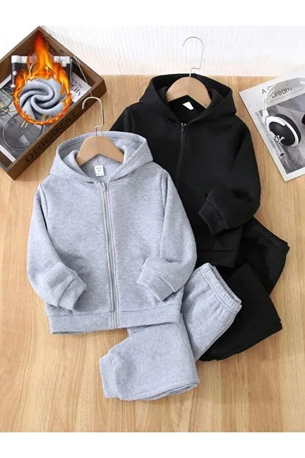Детский комплект кардигана и спортивных штанов с принтом Morning Kids, Black Grey — фото 2