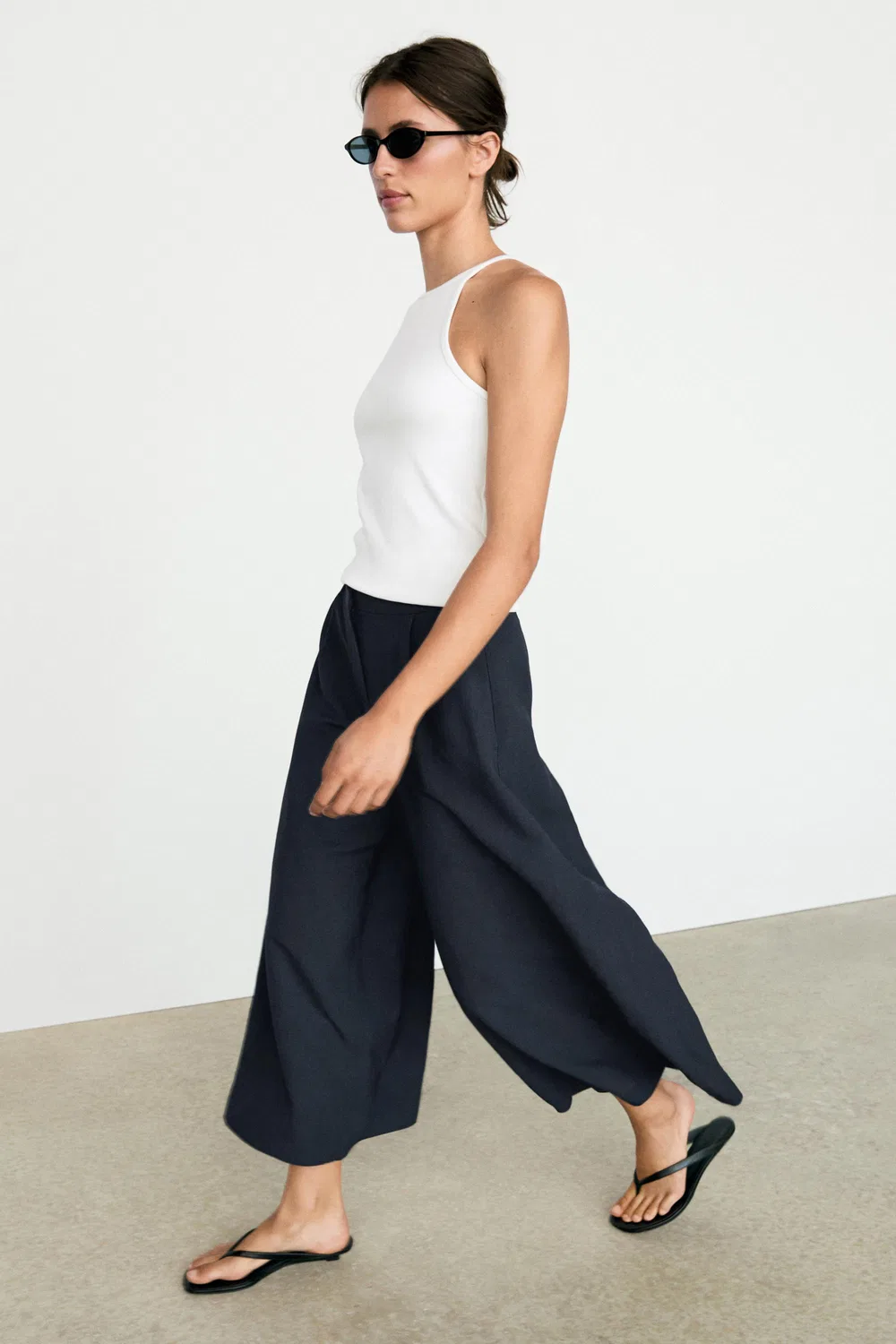 Брюки Massimo Dutti, плиссированные свободные брюки с широкими штанинами, глубокий синий — фото 2