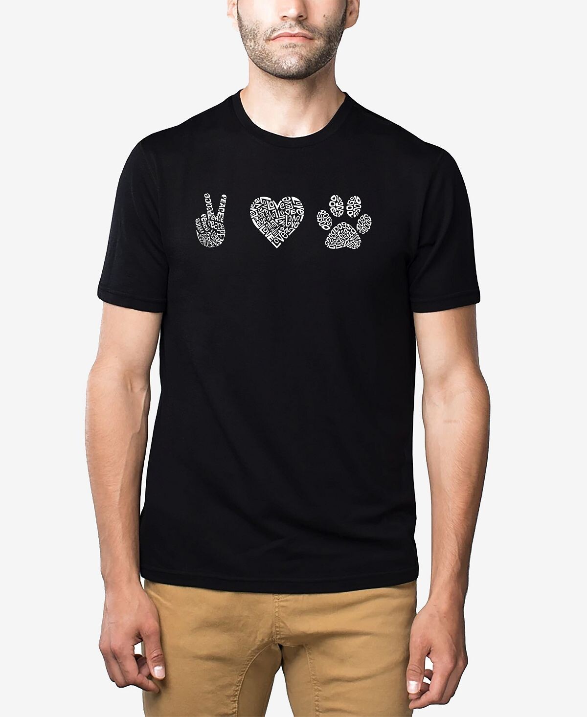 

Мужская футболка premium blend word art peace love dogs LA Pop Art, черный