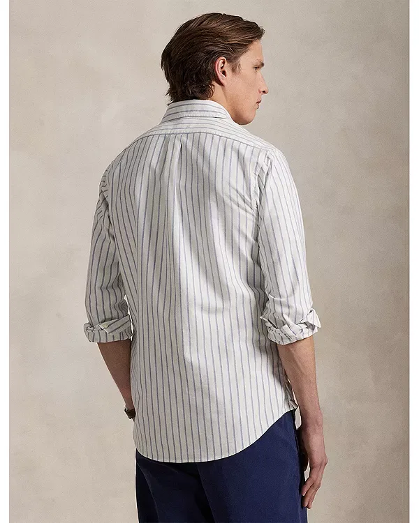 Мужская рубашка с принтом Classic Fit Stripe Oxford Shirt Polo Ralph Lauren, белый/синий — фото 3