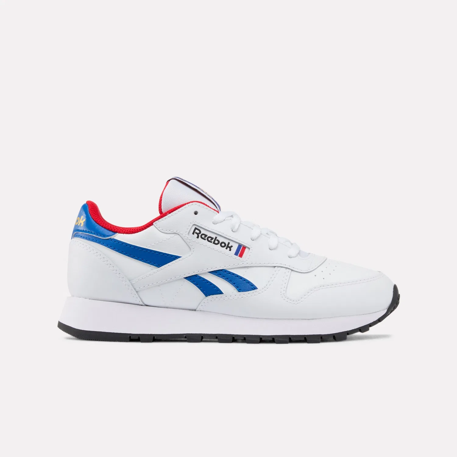 Детские классические кожаные кроссовки Reebok Classic, White/Blue/Red — фото 2