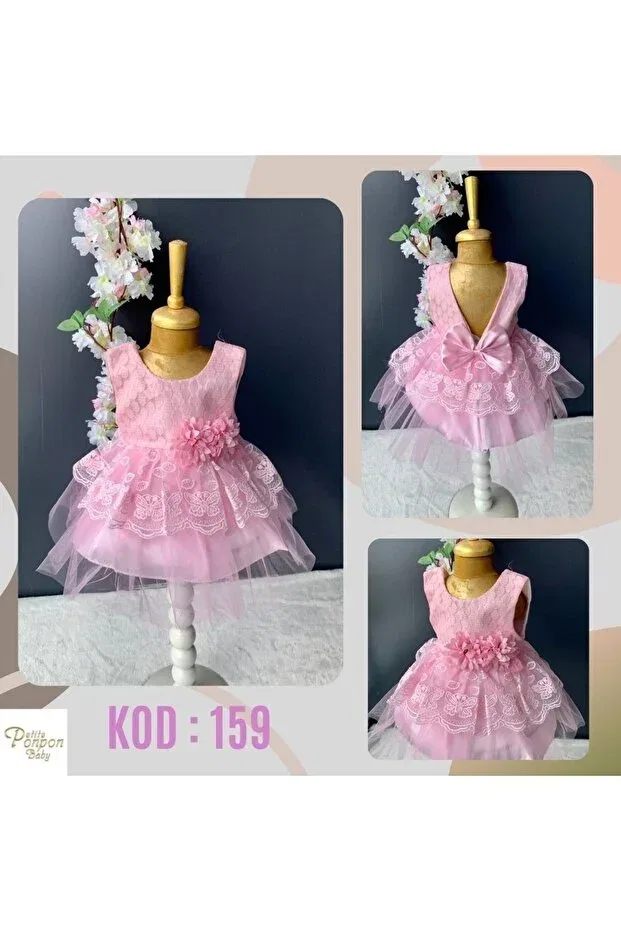 Детское платье для новорожденных с длинным рукавом Petite Ponpon Baby, Pink