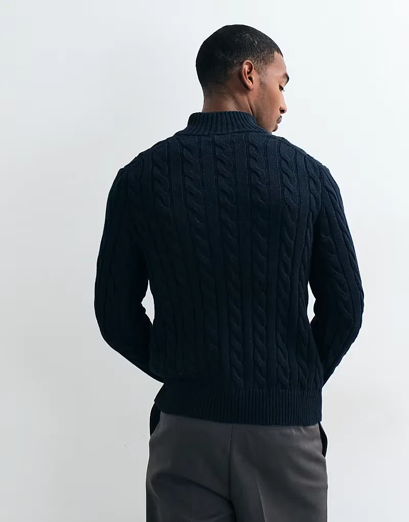 Хлопковая толстовка Polo Ralph Lauren с логотипом Icon и косами, застежка-молния до середины груди, темно-синий — фото 4