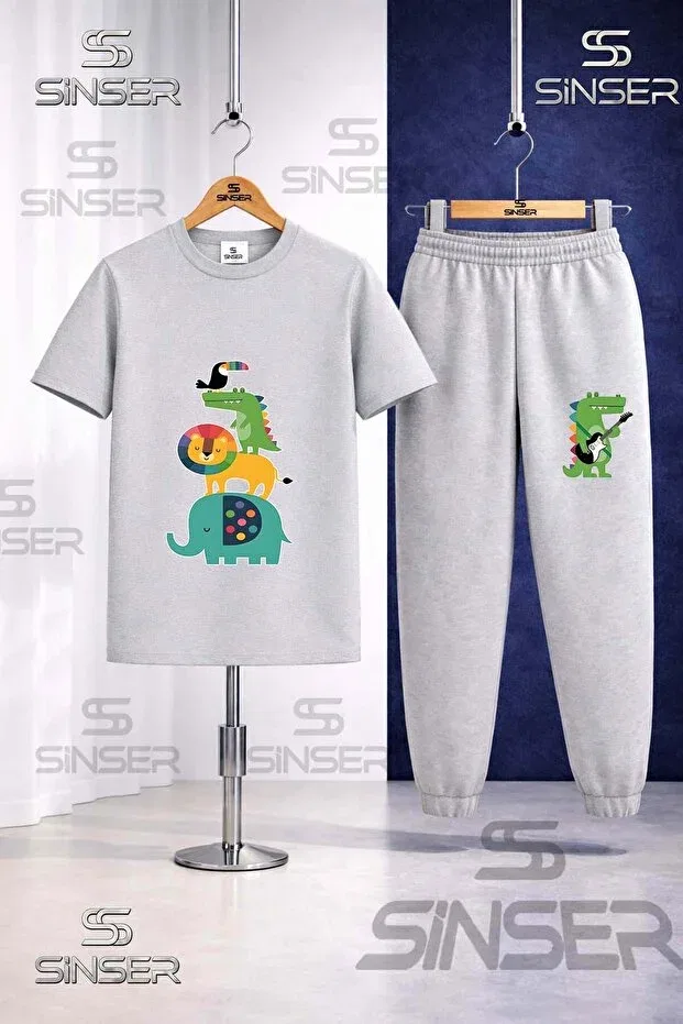Детский комплект футболки и спортивных штанов с принтом Ss Sinser, Gray