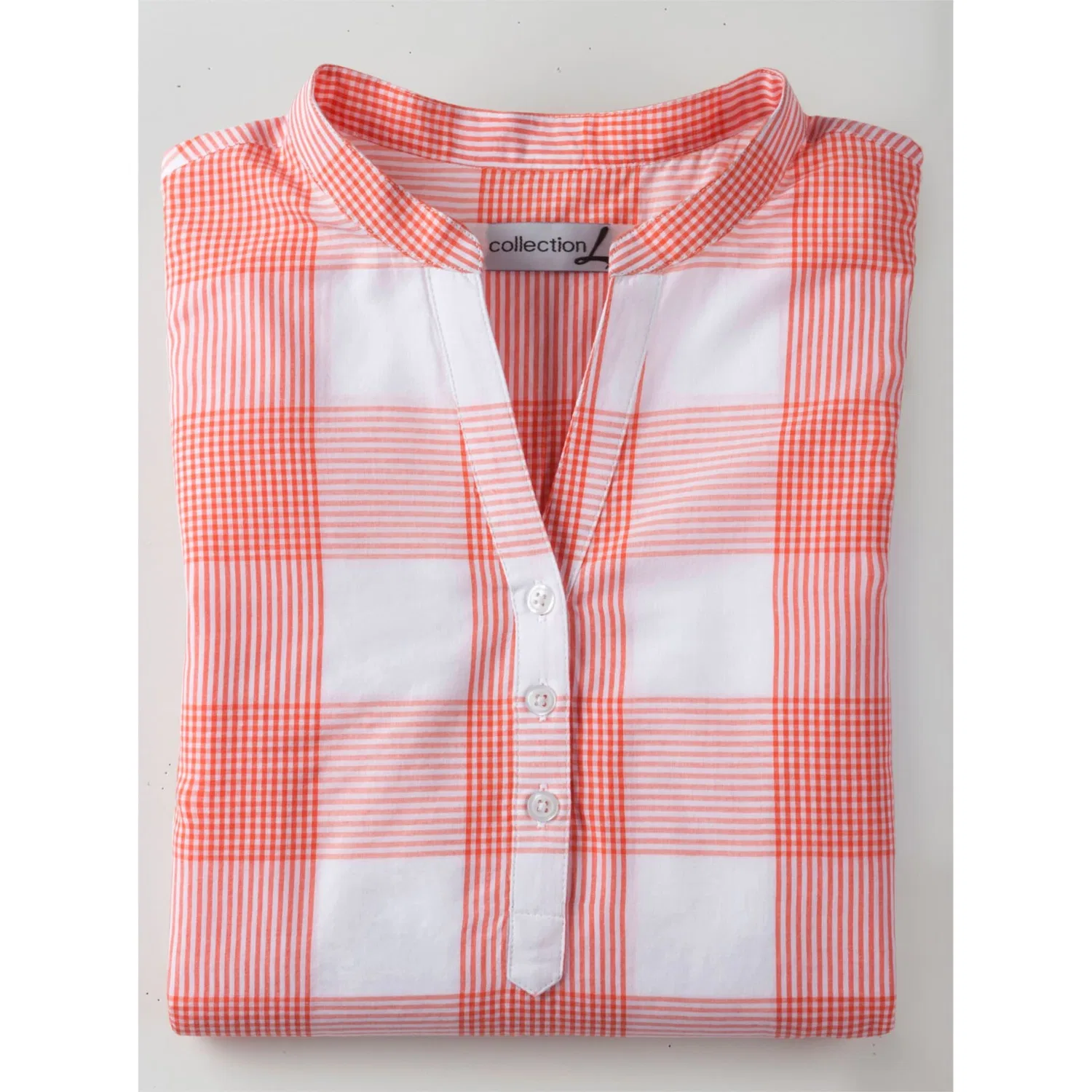 Женская блуза свободного кроя в клетку Casual Looks, salmon-white checkered — фото 3