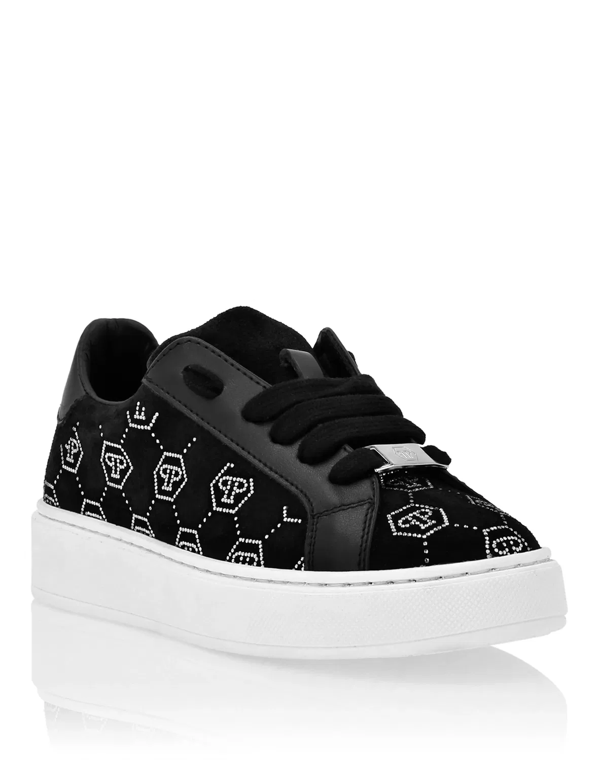 Детские кроссовки низкие с принтом Monogram Strass PHILIPP PLEIN, Black/Crystal