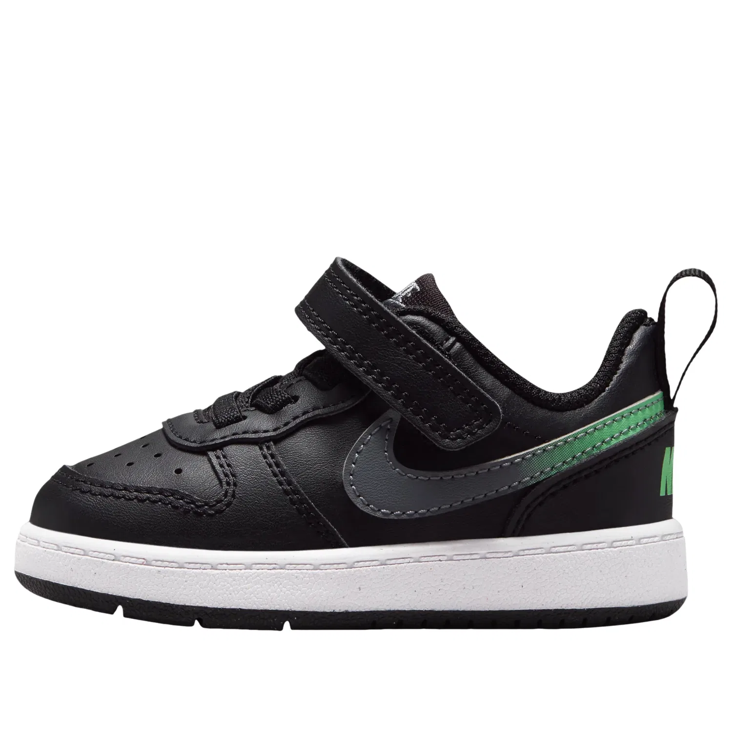 Детские кроссовки с кожаным верхом Court Borough Low 'Black Smoke Grey' Nike, Black/Smoke Grey/White/Illusion Green