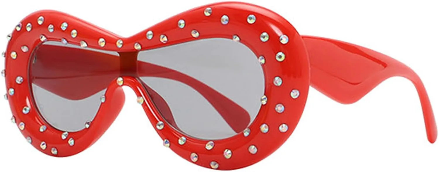 

Овальные солнцезащитные очки с толстыми бриллиантами от Helena, модные, в стиле хип-хоп, с эффектом надувания, в стиле Y2K, забавные хрустальные очки, Red