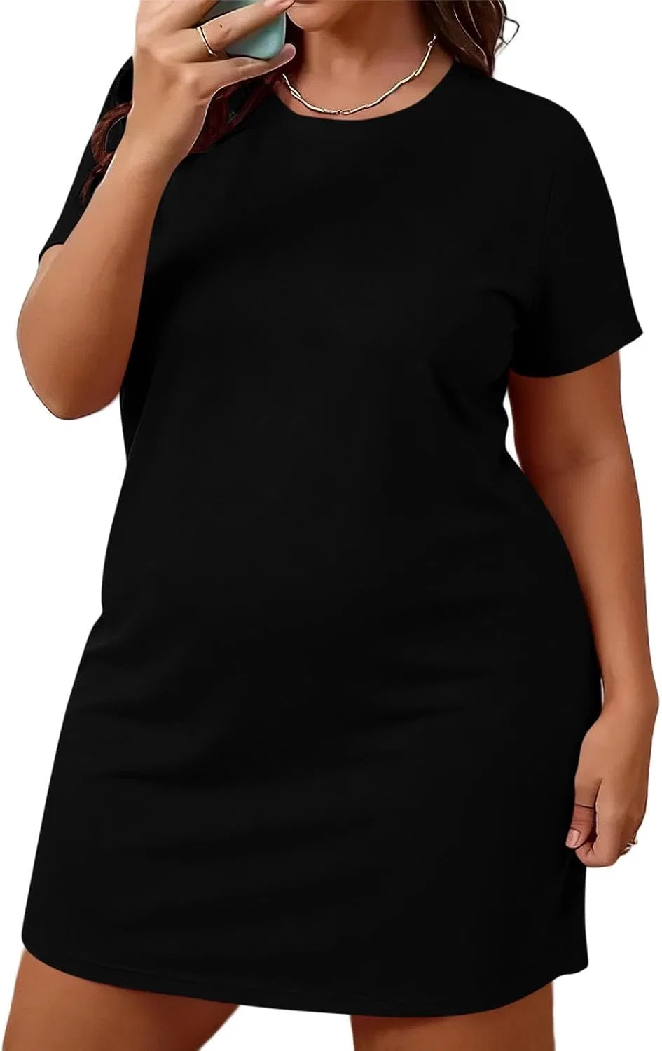 Женское мини-платье свободного кроя с коротким рукавом, Black