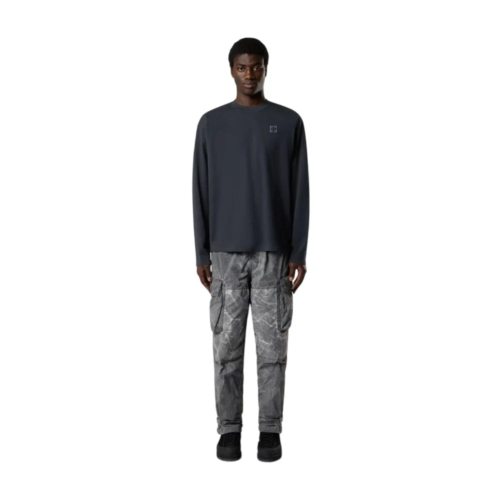 Мужской лонгслив Stone Island Regular Fit With Tonal Compass Logo Patch, темно-синий