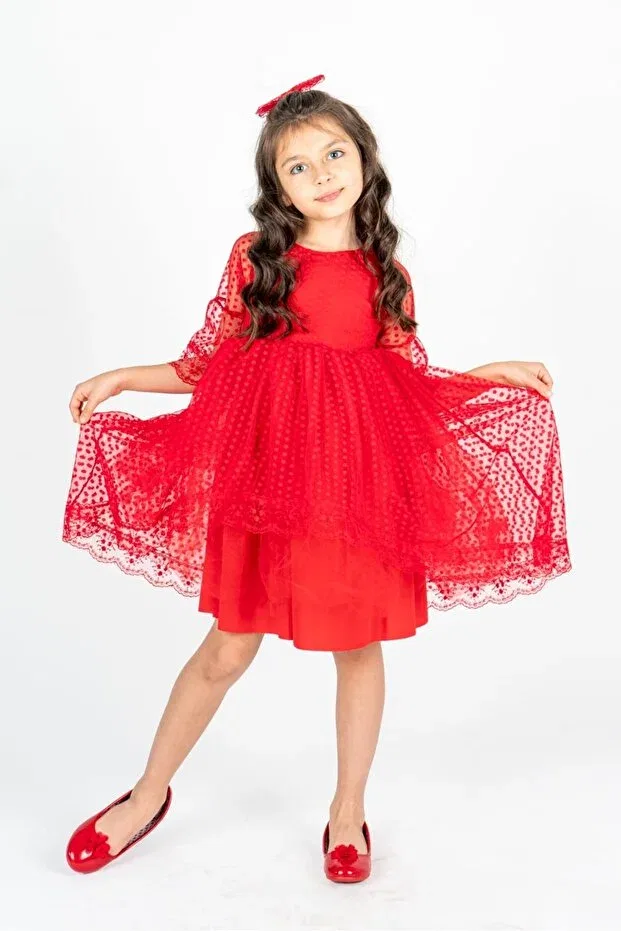 Детское платье для девочек с кружевом Mnk Baby&Kids, Red — фото 3
