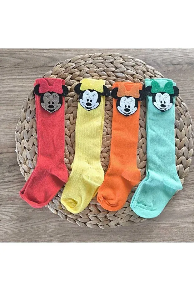 Детский набор носков для девочек с принтом Cute Mouse Detailed Colorful Knee-High 4-Piece Socks Set Renata'S, Multicolor — фото 2